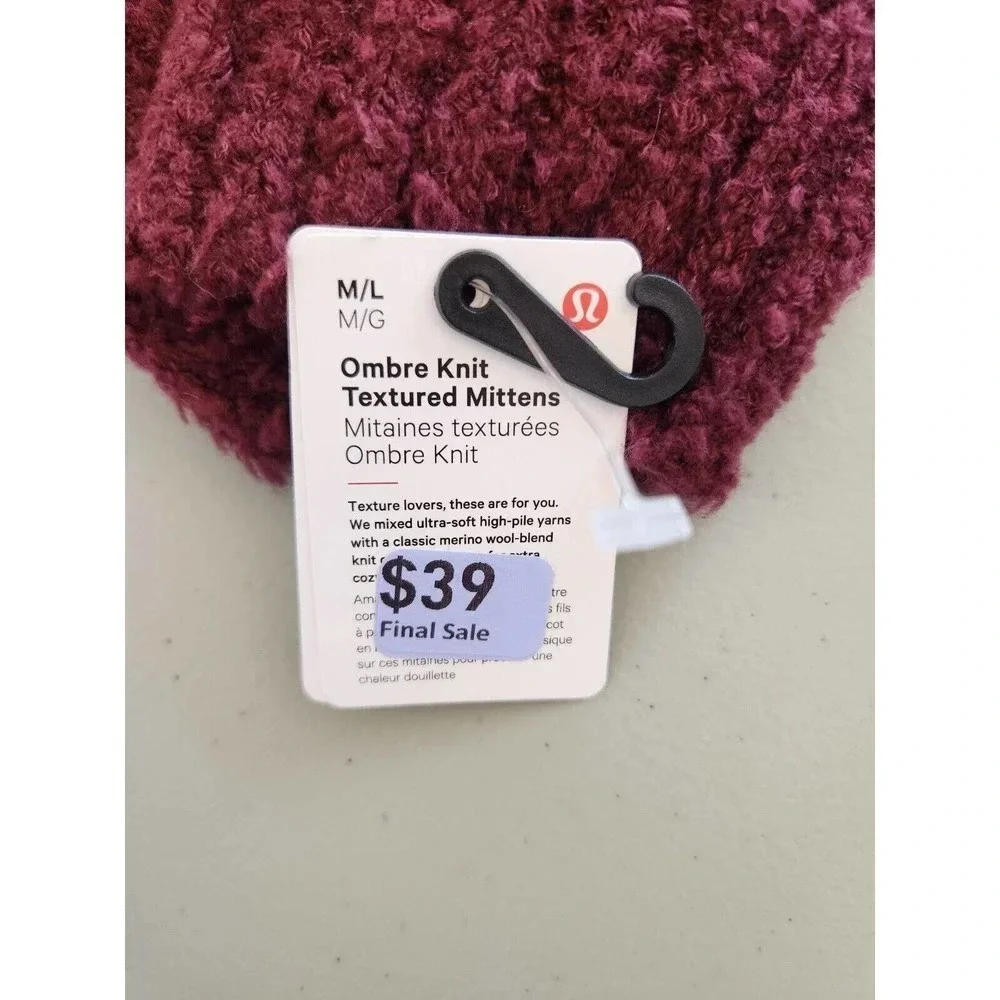 NWT Lululemon Women's Ombre Knit Textured Mittens Size M/L Red Merlot